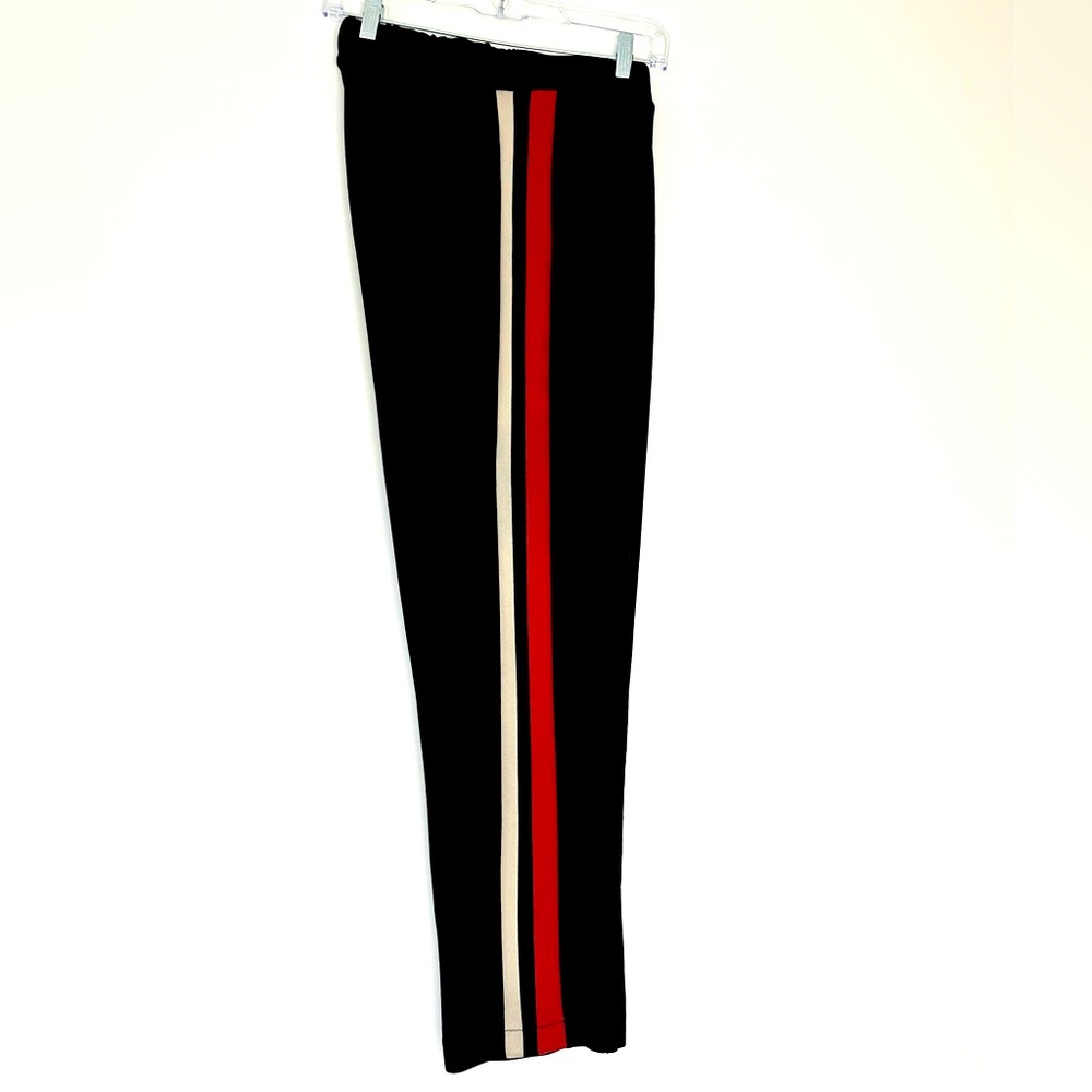 Vince Black Jersey Pants with a Red, Black & White side leg Stripe